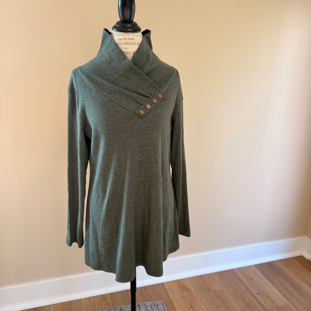 MIUSEY Women's Green Cowl Neck Long Sleeve Shirt Size‎ L